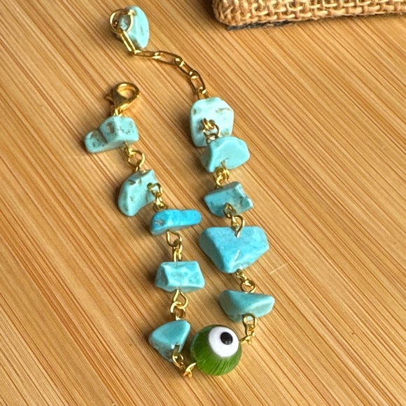 Alquimia Jewelry - Minimalist Turquoise gold  evil’s eye rosary link adjustable dainty bracelet